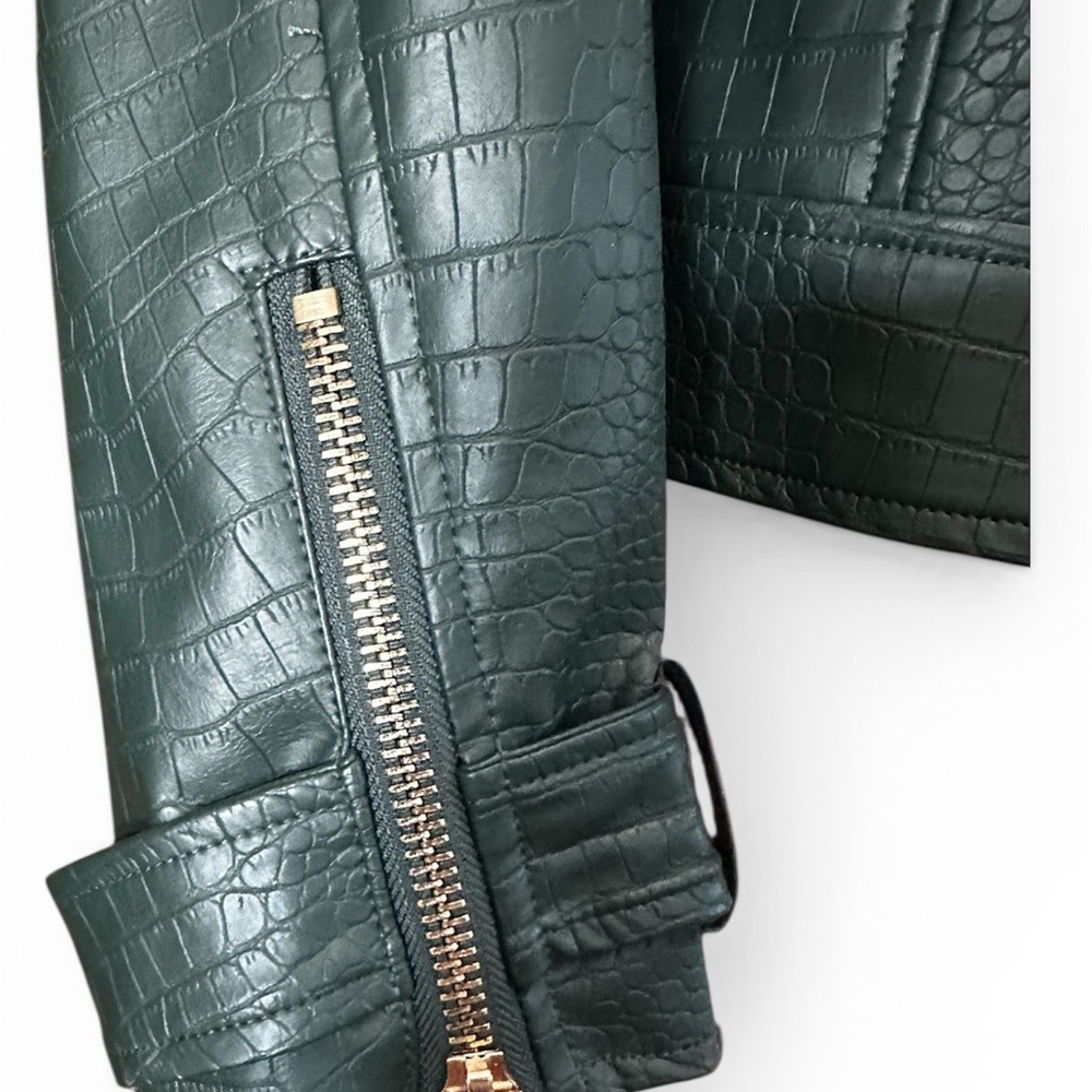 Catherine Malandrino Dark Green Croc-Embossed Moto Jacket - Picture 3 of 10